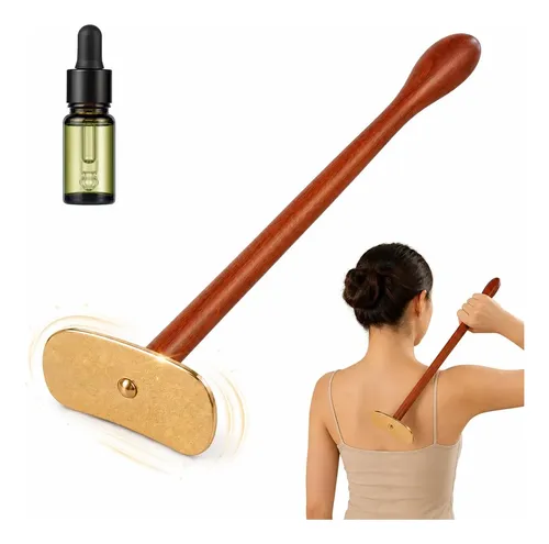 Herramienta Gua Sha Mango Largo Madera Pera Y Latón