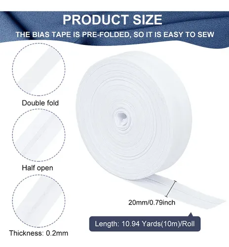 1 Bolsa De Cintas Plegables De Polialgodón De 10,94 Yardas ( Blanco