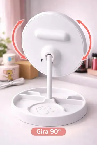 Espejo Pie Maquillaje Portatil Tactil Led Usb 90° Veoquiero Huella Blanco