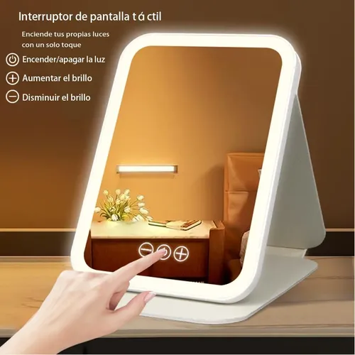 Espejo Cosmético Portátil, Plegable, Recargable Por Usb, Blanco