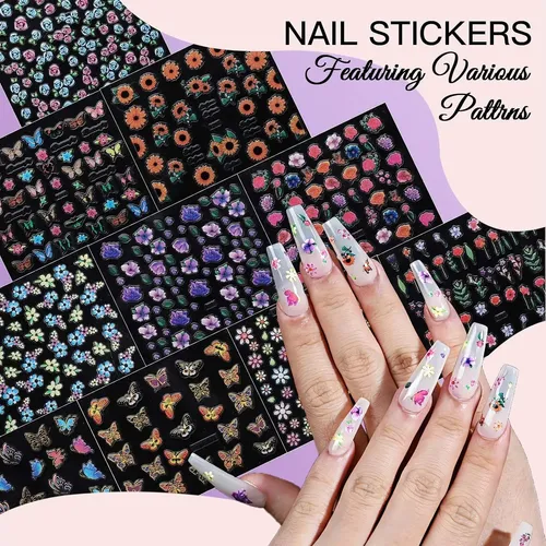 Kit De Uñas Rosa Con Strass 3d Y Pinceles Nail Art
