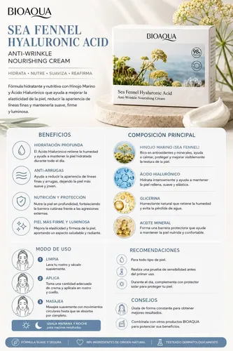 Crema Bioaqua Sea Fennel Ácido Hialurónico 60 G Piel Todo