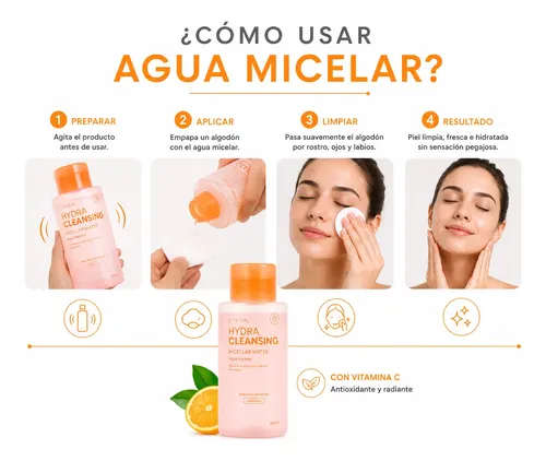 Agua Micelar Vitamina C 300ml Limpieza Facial Con Aroma