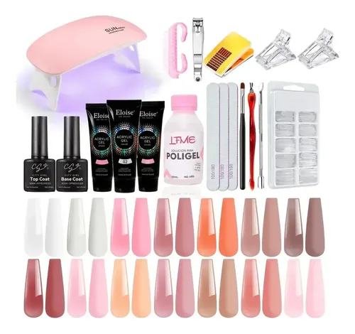 Kit X3 Polygel Semipermanente Completo Cabina Uv Led Uñas
