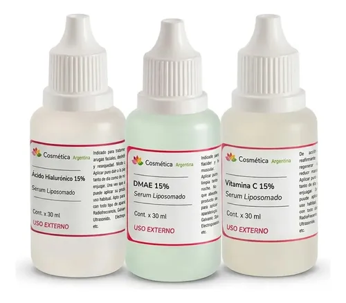 Pack X 3 Serum Liposomados Acido Hialuronico Dmae Vitamina C