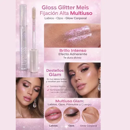 Gloss Glitter Meis Labios Ojos Iluminador Efecto Fijo