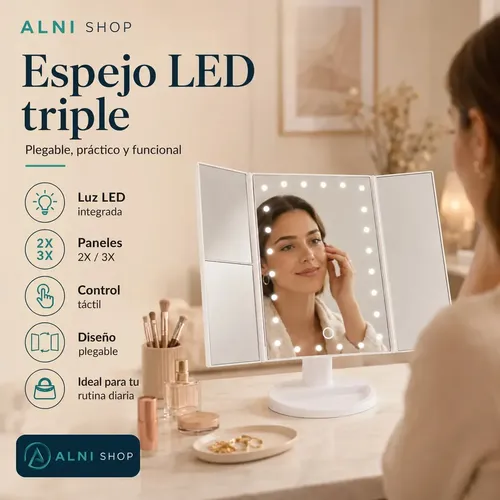 Espejo Maquillaje Luz Led Giratorio 22 Led Aumento Usb Pila