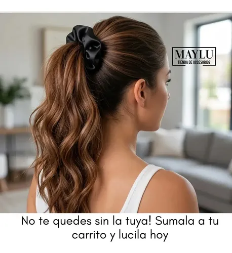 Scrunchies Saten, Colitas De Pelo De Raso Antifrizz Premium . Negro