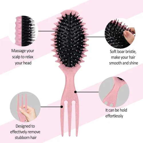 Cepillo Para Cabello Rizado, Cerdas De Jabalí, Cepillo Defin