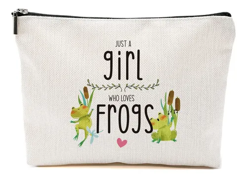 Bolsa De Maquillaje Blue Leaves Frog De Lino Impermeable 23x