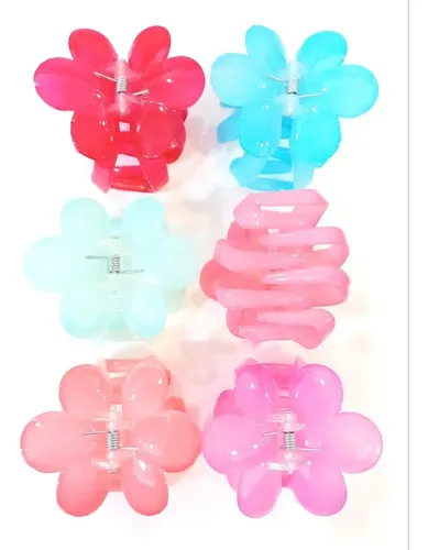 Pack X6 Broches Grandes Flor Hebillas Pelo Colores Surtidos