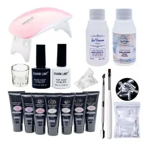 Kit Polygel 30ml Cabina Pincel Removedor Molde Top Base Coat