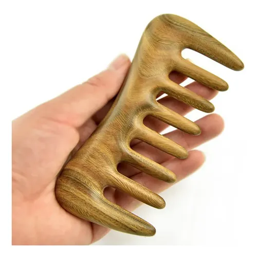 Peineta Verde De Dientes Anchos, 1 Pieza, De Madera