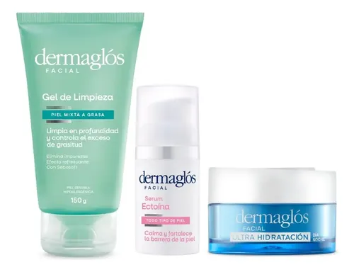 Set Dermaglos Gel Piel Grasa Serum Ectoina Ultra Hidratante