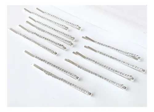 Pack X 12 Hebillas De Pelo Invisible Plateado Strass Fiesta