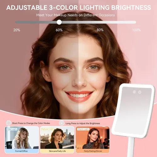 Espejo De Maquillaje Auxmir 30x Con Luz Led Plegable Blanco