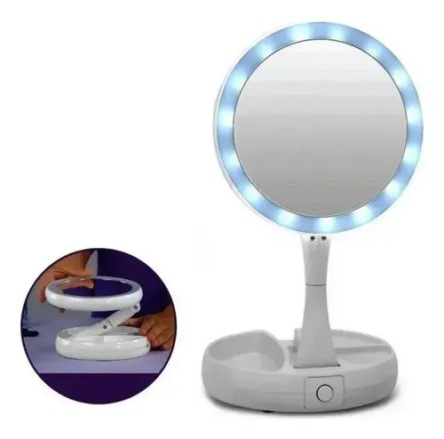 Espejo Maquillaje Doble Aumento X10 Luz Led Portátil