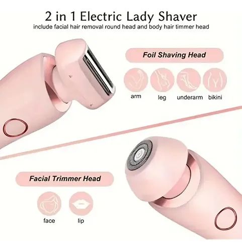 Depiladora Eléctrica Recargable Usb Rosa Con Cabezales Doble