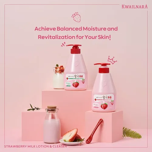 Set De Gel De Baño Y Loción Kwailnara Strawberry Milk De 2 Piezas