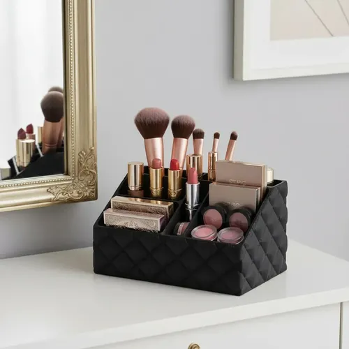 Organizador Inflable Maquillaje Cremas Escritorio Oficina Negro