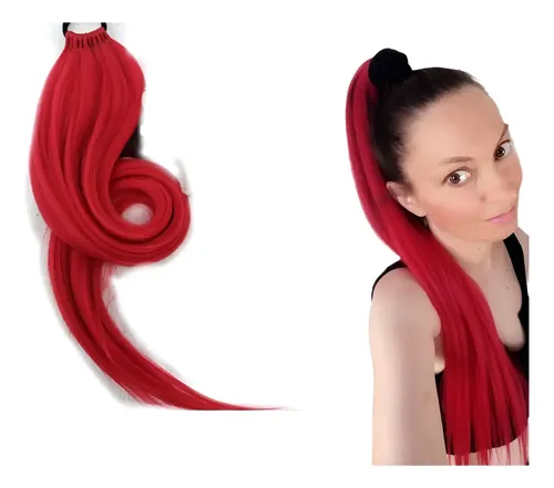 Ponytail Extensión Cola De Caballo Kanekalon Rojo 80cm