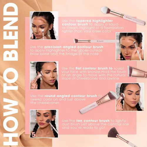 Pro Juego De Brochas Para Contorno Facial ‘ Kit De Esculpido Rosa