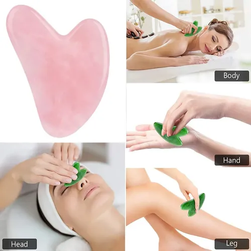 – Herramienta Facial Gua Sha Con Piedra De Cuarzo Rosa, –