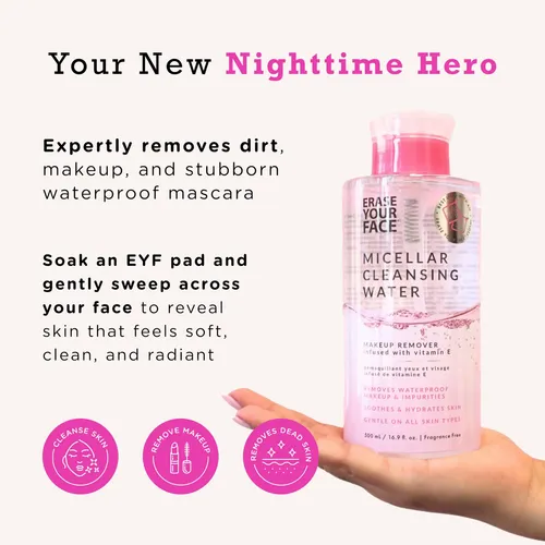 Desmaquillante Con Agua Micelar Erase Your Face, 16.9 Onzas