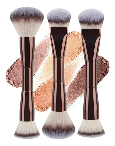 Set 3 Brochas Dobles For Maquillaje Líquido Y En Coffee