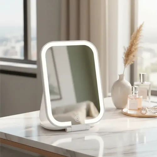 Espejo Con Luz Led 3tonos Plegable Recargable Usb Maquillaje