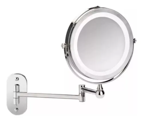 Espejo Aumento 5x Baño Pared Reversible Luz Led Maquillaje