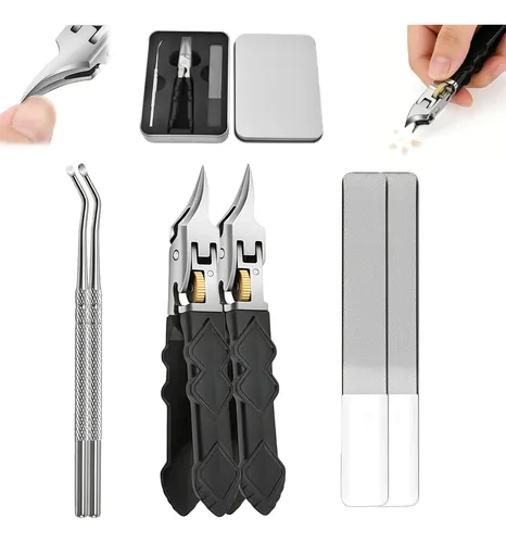 Black Anti-slip Grip Gear Lock Nail Clipper Set With