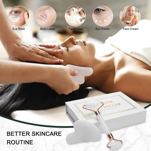 Rodillo Facial Y Gua Sha Xyzbstar Jade Blanco