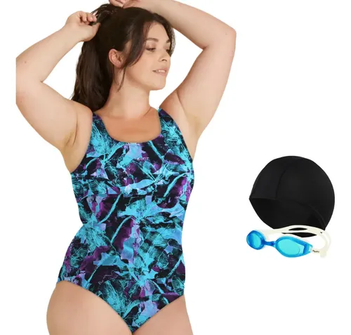 Combo Malla Talle Especial Mujer + Antiparras + Gorro Tela