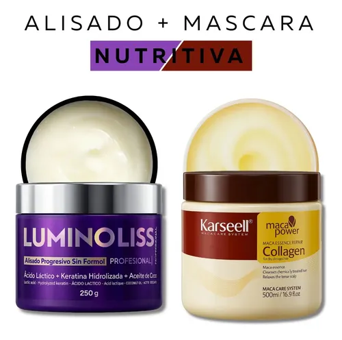 Kit Alisado Sin Formol Luminoliss 1000g + Mascara Nutritiva Post Karseell 500g Coco Keratina Hidrolizada – Cabellos Lacios Suaves y Brillosos