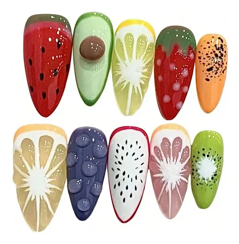 Press On Nail Art Uñas Postizas Diseño Frutas Importadas