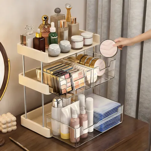 Organizador Maquillaje Acrílico 3 Niveles Con Cajón Transparent