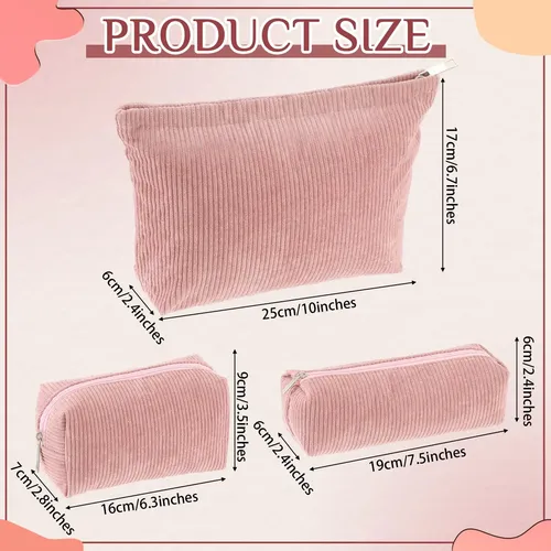 Set De Bolsas De Maquillaje Huhumy Corduroy Cosmetic Pouch R