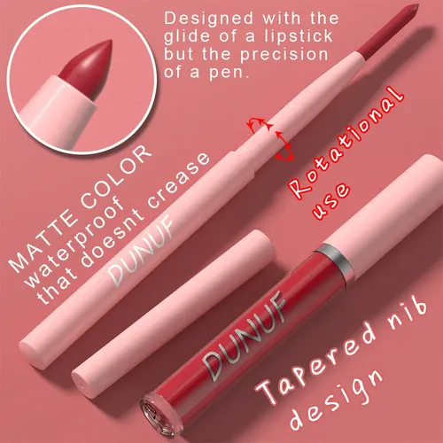 Set De Lápiz Labial Líquido Mate Y Lápiz De Contorno 2 En 1: