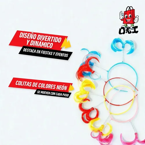 Qa 12 Diadema Colitas Pelo Loco Neon Batucada Fiesta De