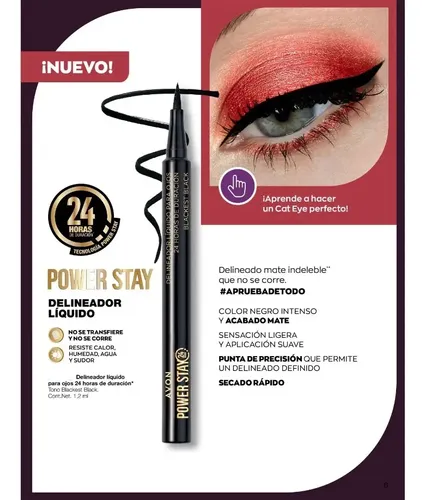 Power Stay Delineador Liquido Negro Mate 24 Hs Duracion Avon