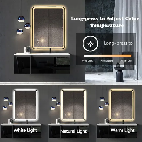 Espejo LED Rectangular Niccy para Baño con Antivaho y Marco Dorado