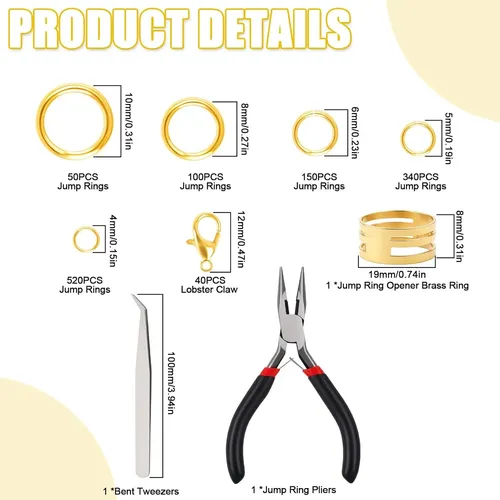 Kit De Anillos De Salto Dorados De 1200 Peniques Con Alicate