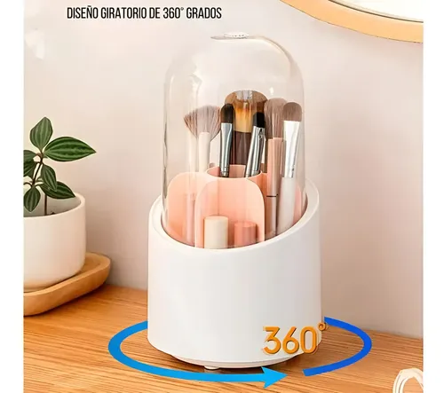 Organizador Giratorio 360 Unagenia Soporte Brochas Maquillaje Rosa Claro