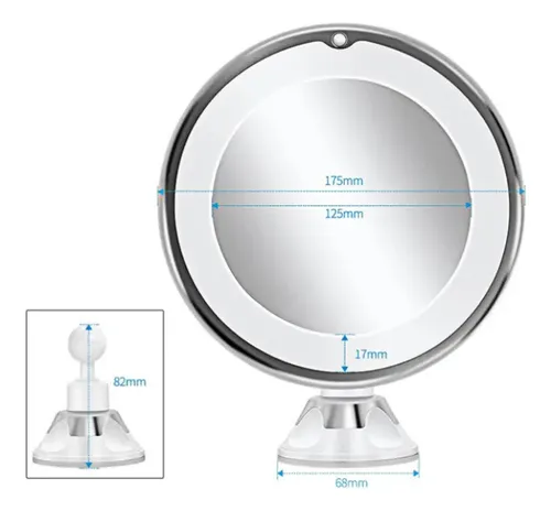 Espelho Led 360 Flexível 10x Aumento Ventosa Para