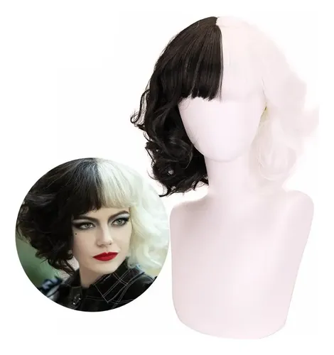 Peluca De Cosplay Cruella De Vil Mitad Blanca Mitad Negra, 5