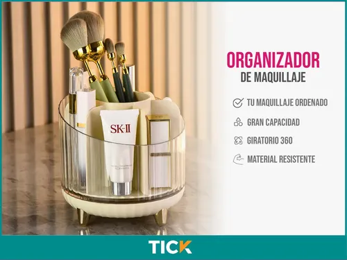 Organizador Maquillaje Porta Cosmético Y Brochas Makeup Giratorio 360 Color Beige