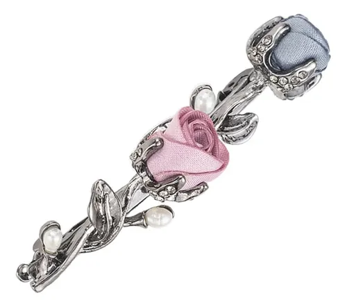 Pinza De Pelo De Perlas Con Broche De Cristal, Negro Y Rosa