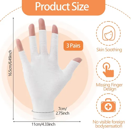 Guantes Algodón Blancos Sin Dedos Hidratantes Unisex 3 Pare