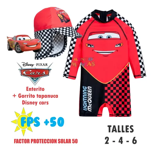 Traje De Baño Niños Enterito + Gorro Disney Cars Prot Uv50